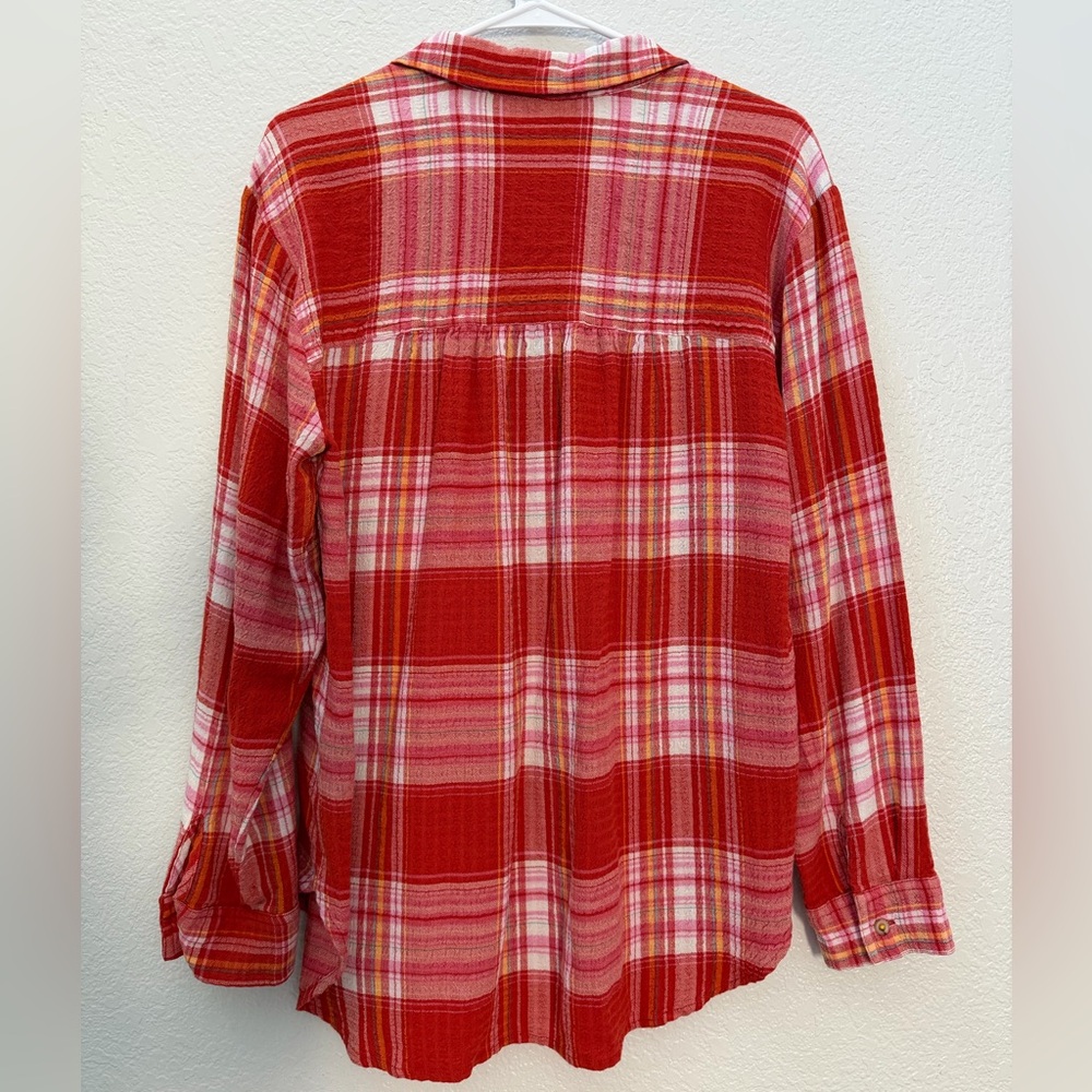 Anthropologie Pilcro Relaxed Long-Sleeve Plaid Button Down In Red Size Medium - Picture 5 of 8